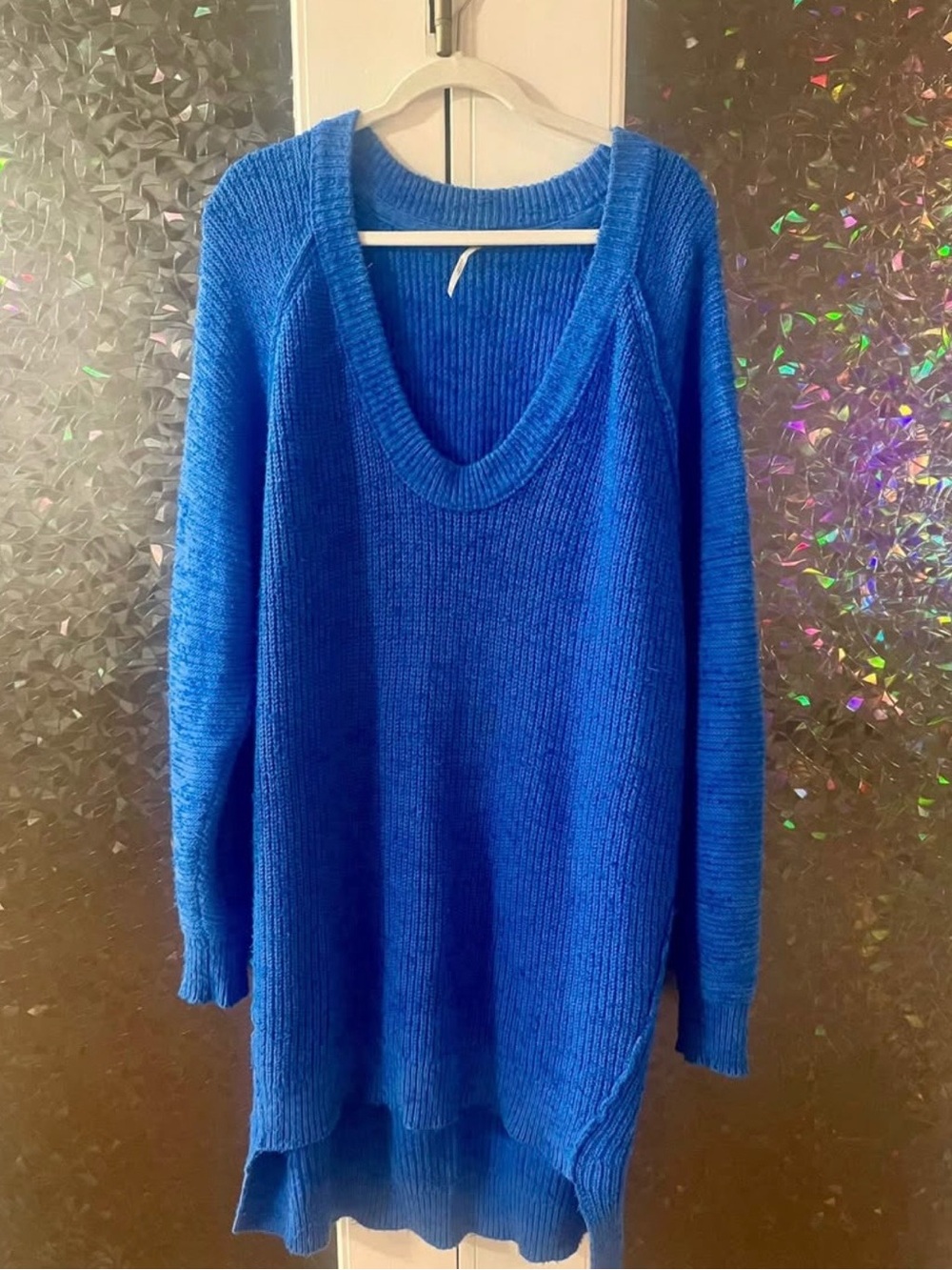 Free People Royal Blue Deep V-Neck Knit Sweater